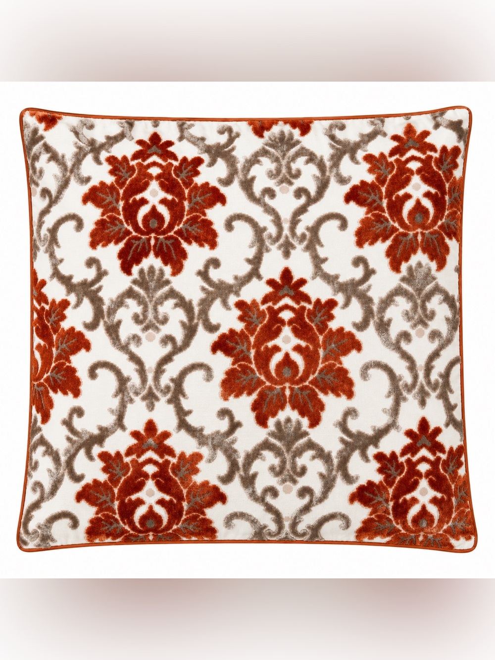 Homey Cozy Set of 3 Luxury 23” x 23” Burnt Orange Damask Pillow Covers - Picture 3 of 9